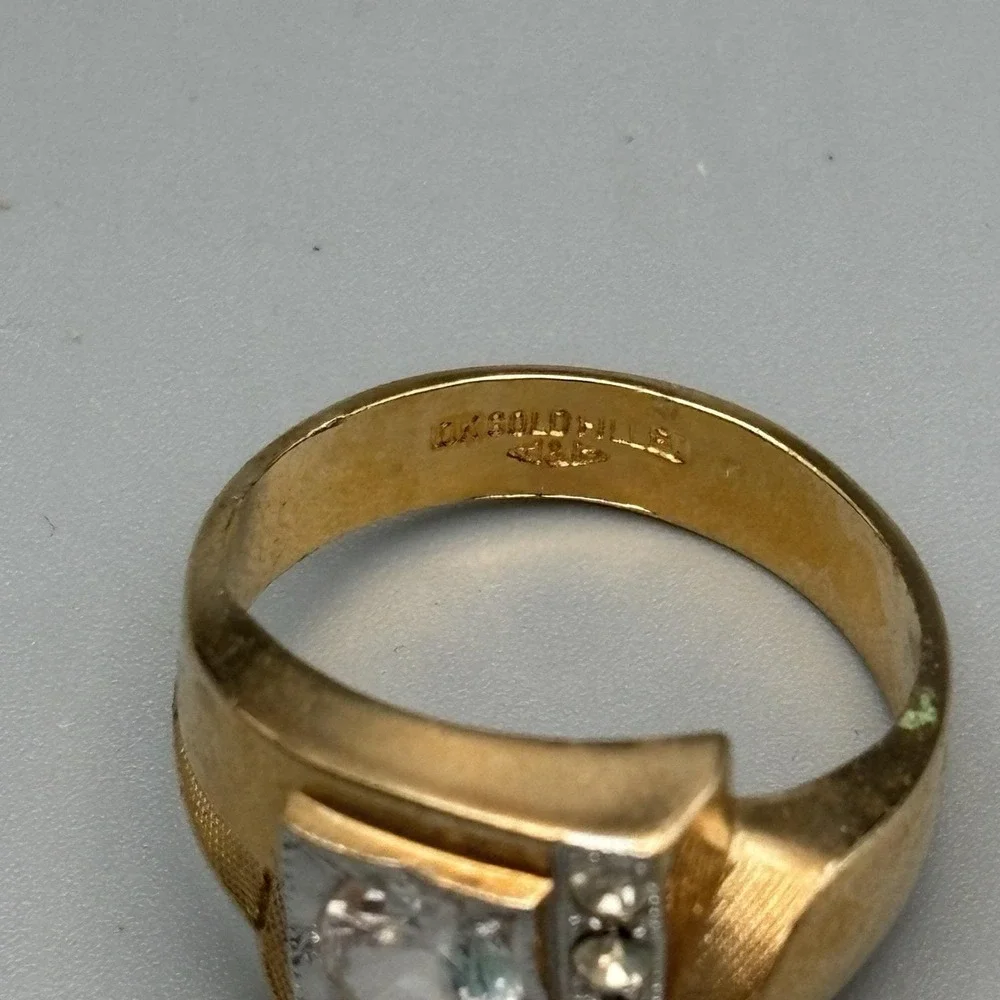 Vintage Mens 10k Gold Filled Ring Clear Stone 10.5 MCM Bold Statement 6.33g